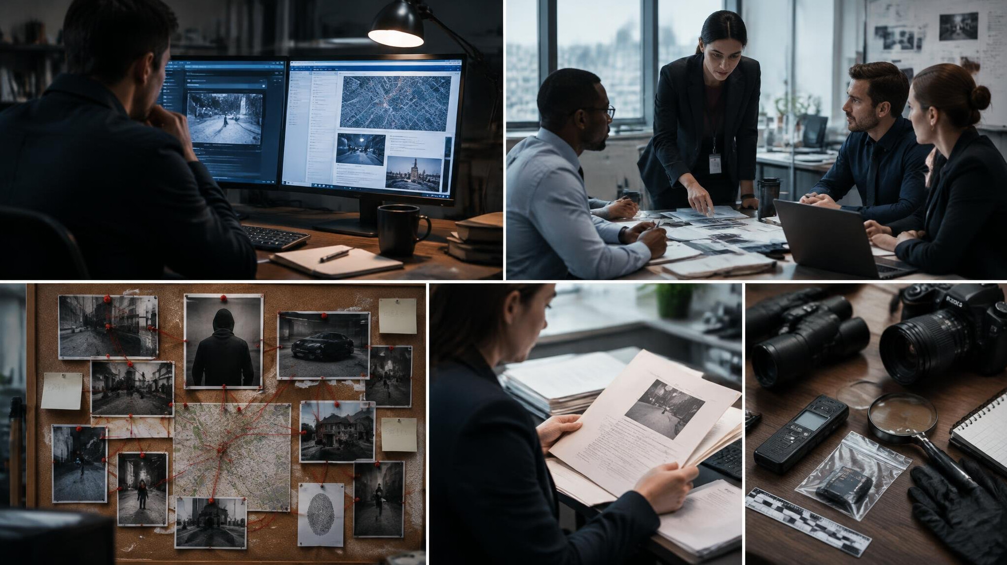 detective using computer for research