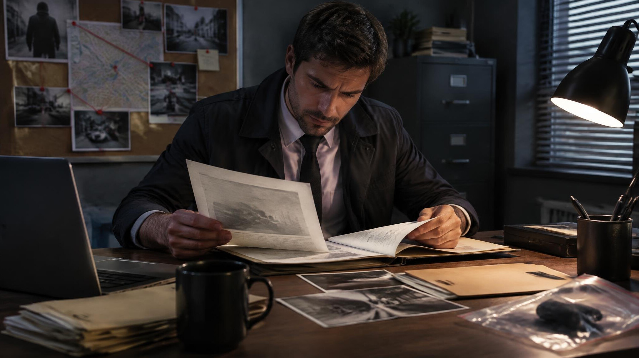 detective examining documents